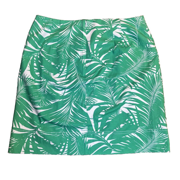Talbots Cotton Stretch Skirt Above Knee Palm Green Tropical Vacation 12P Lined - Picture 3 of 12